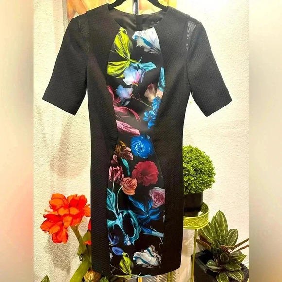 Ted Baker London navy floral Bodycon dress size 1
